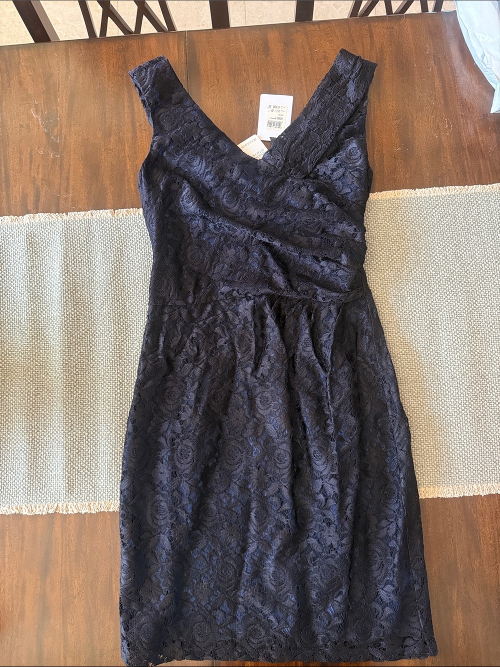 Reiss Navy Floral Lace V-Neck Midi Dress